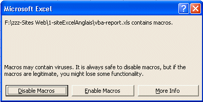 VBA for Excel Security macros enable window